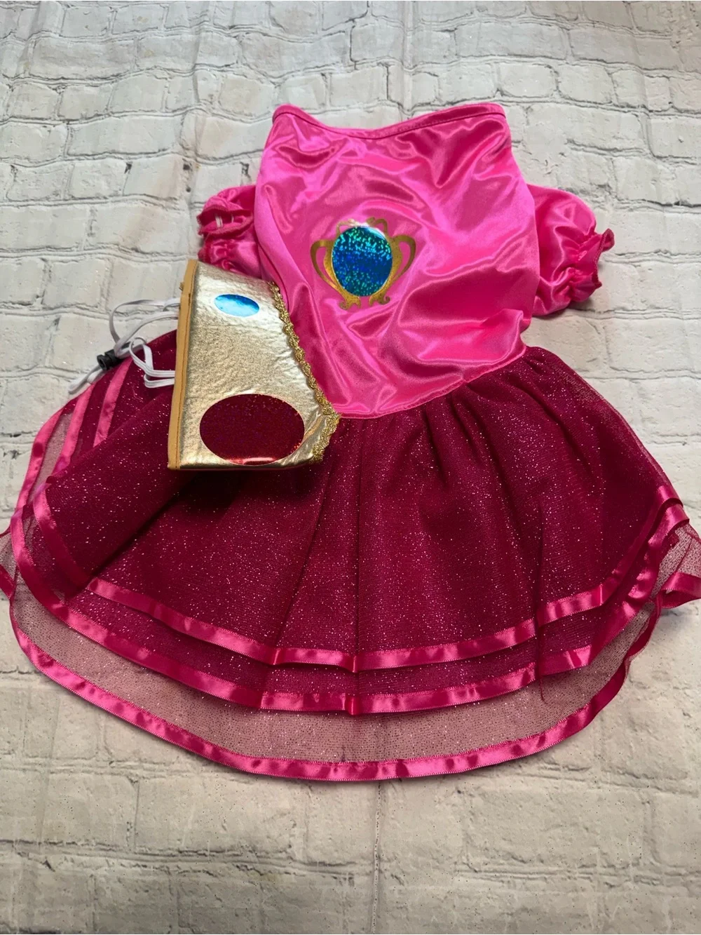 Pet Warrior Dog Custome princess dress hot pink. Halloween costume.
